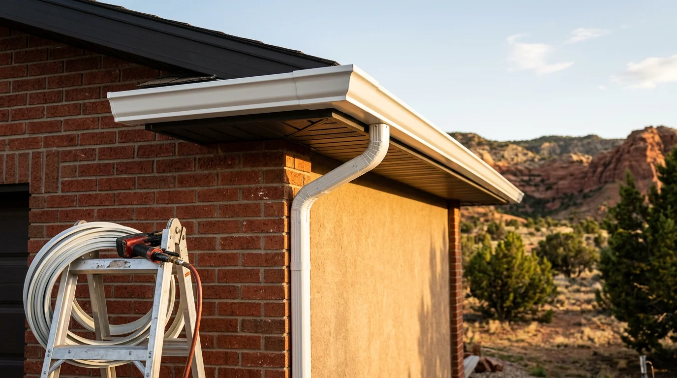 Seamless gutters and downspouts installed on a residential home