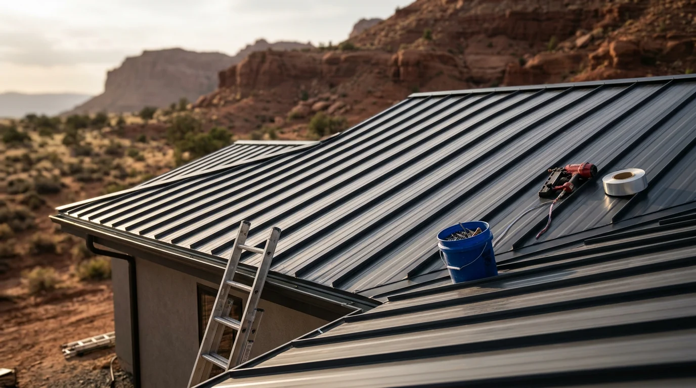 Metal standing seam roof installed on a residential home