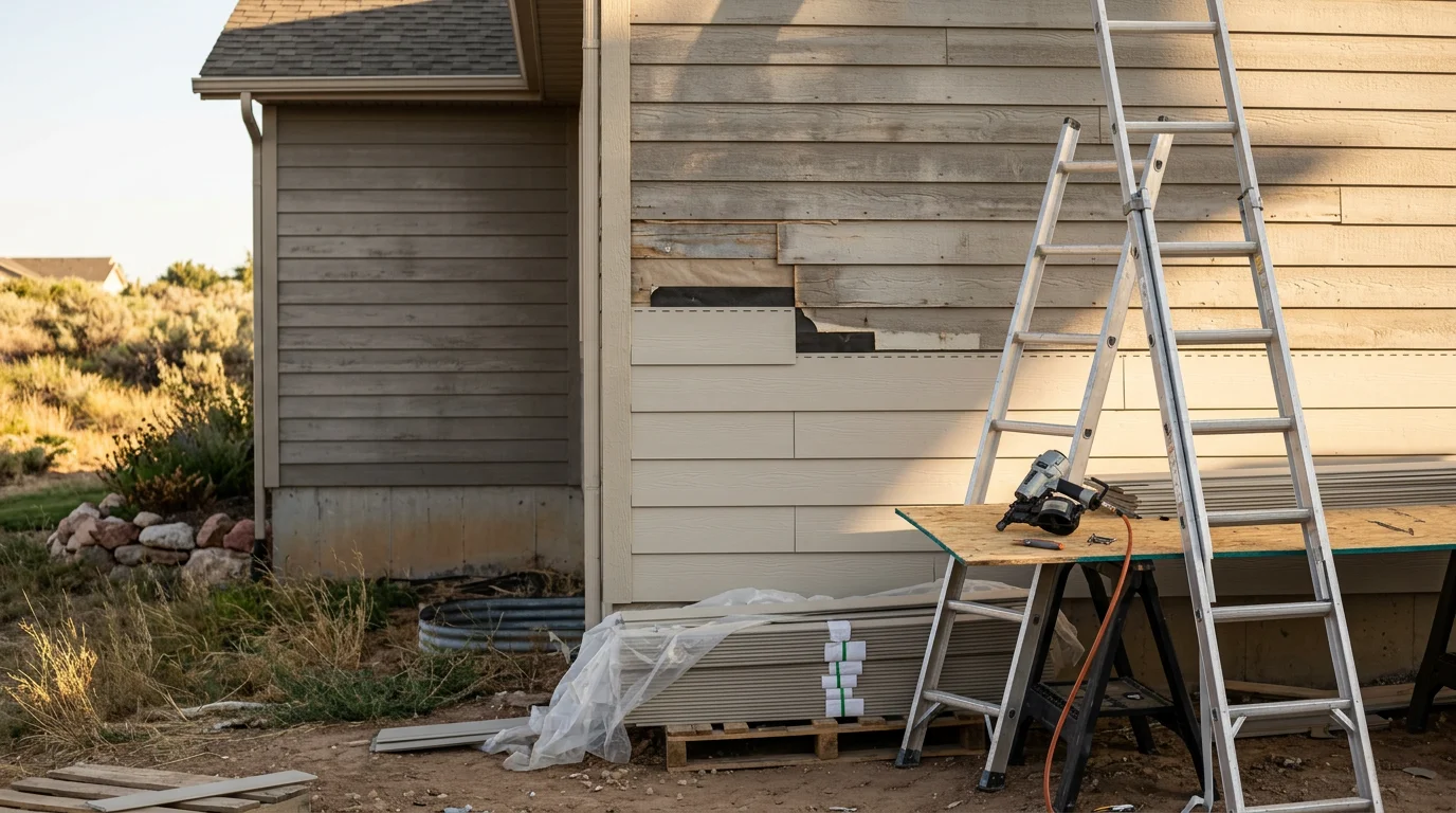 New siding installed over existing exterior on a single-family home in Central, UT, showing a clean, flat finish on sun-exposed walls typical of the Washington County desert climate.